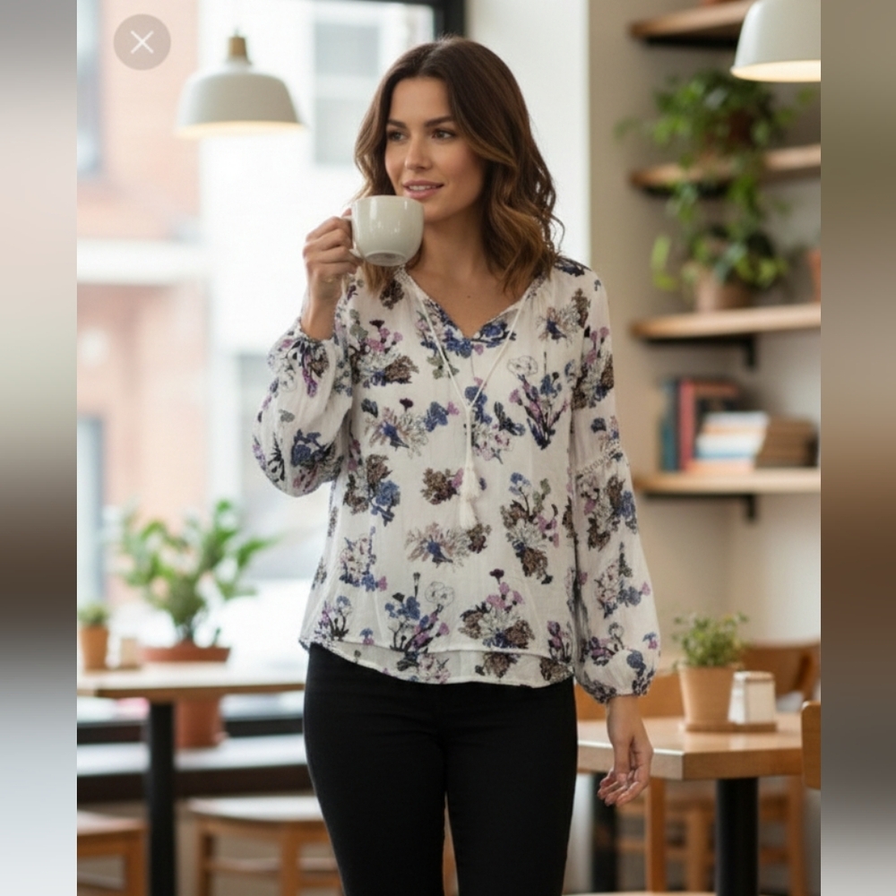 Doe & Rae X Revolve LS Floral Blouse Sz M NWT